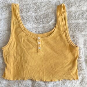 American Eagle Outfitters Yellow Ribbed Button-Front Crop Tank